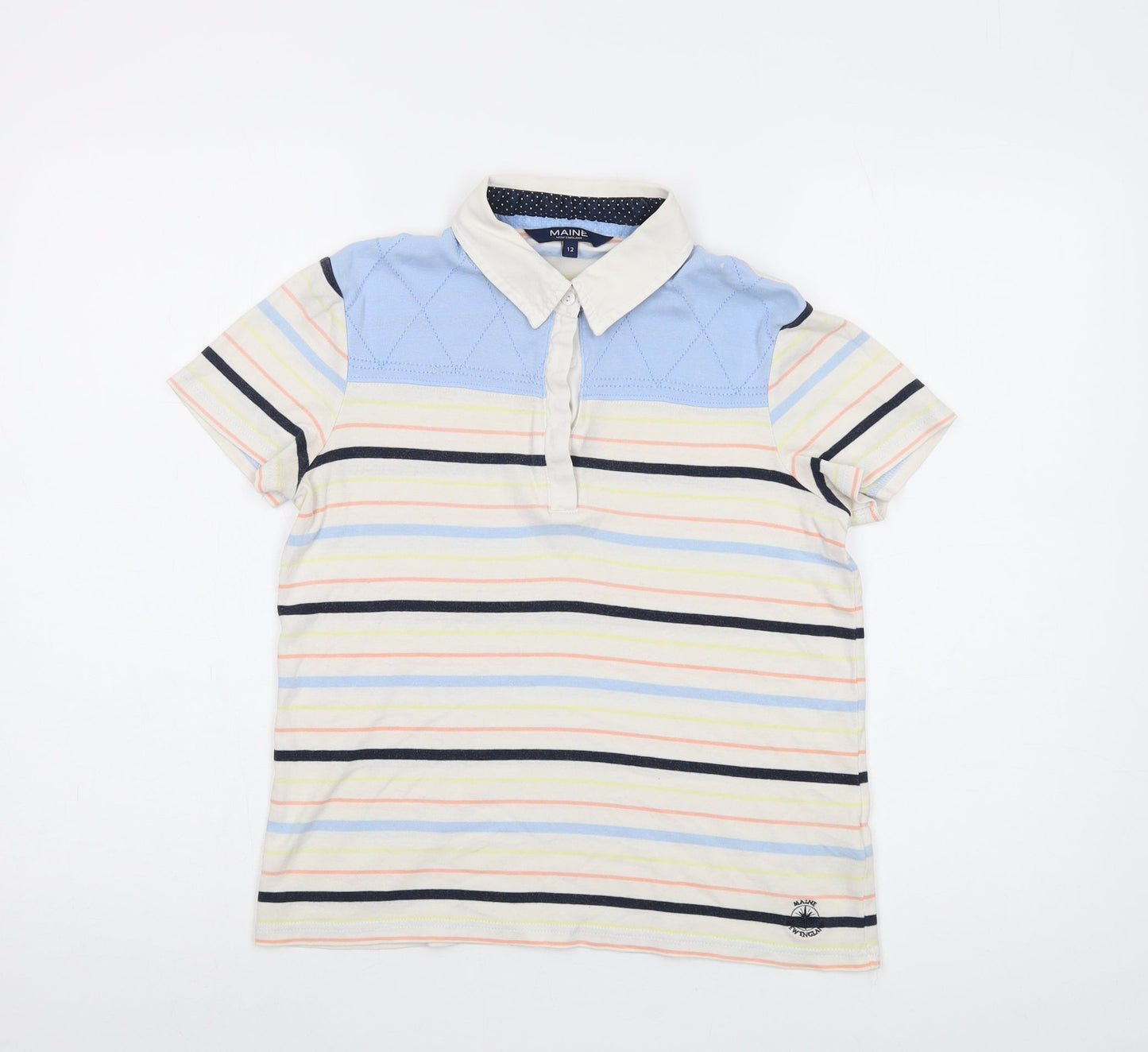 Maine Womens Multicoloured Striped Cotton Basic Polo Size 12 Collared