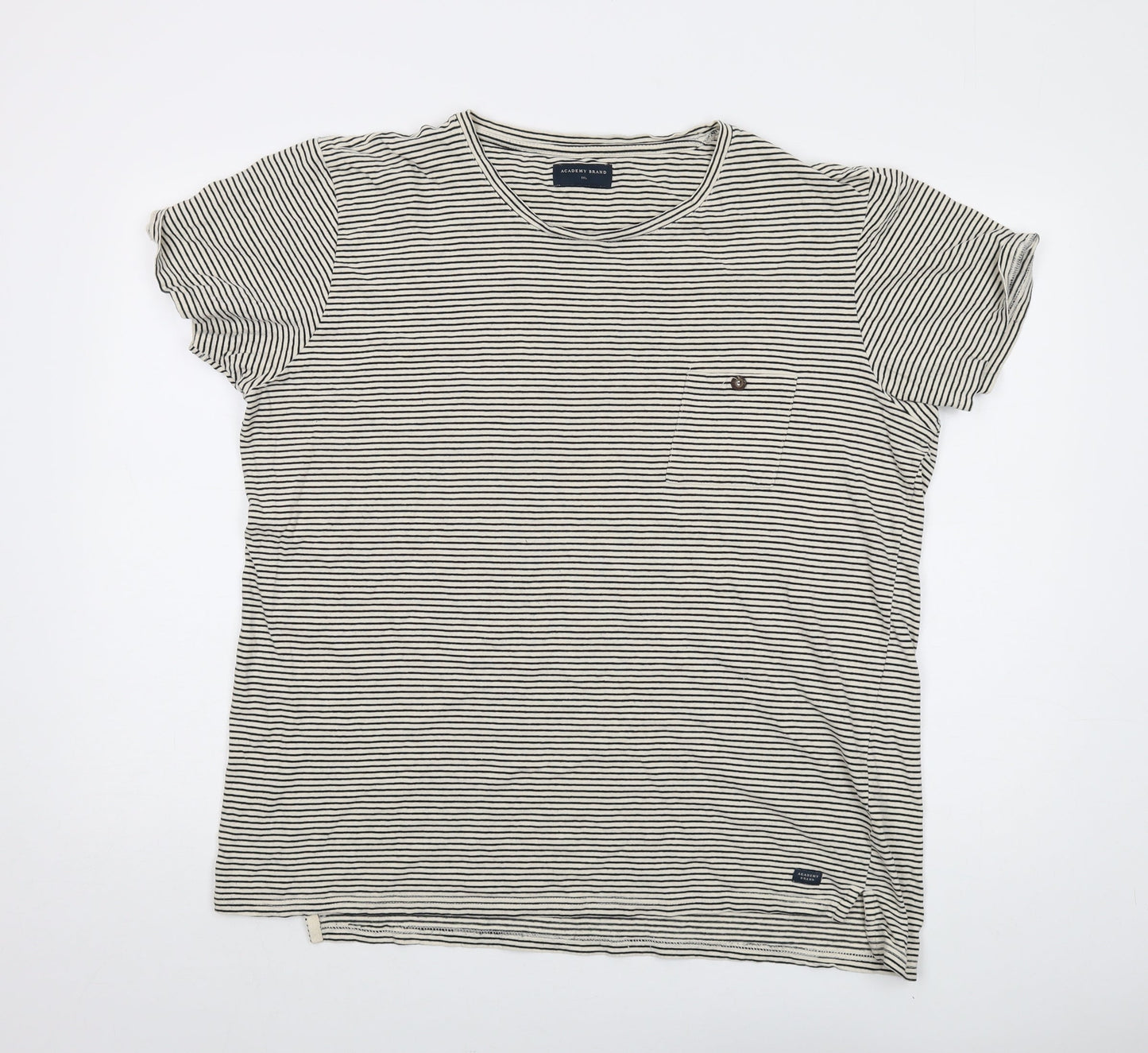 The Academy Brand Mens Beige Striped Cotton T-Shirt Size 2XL Round Neck