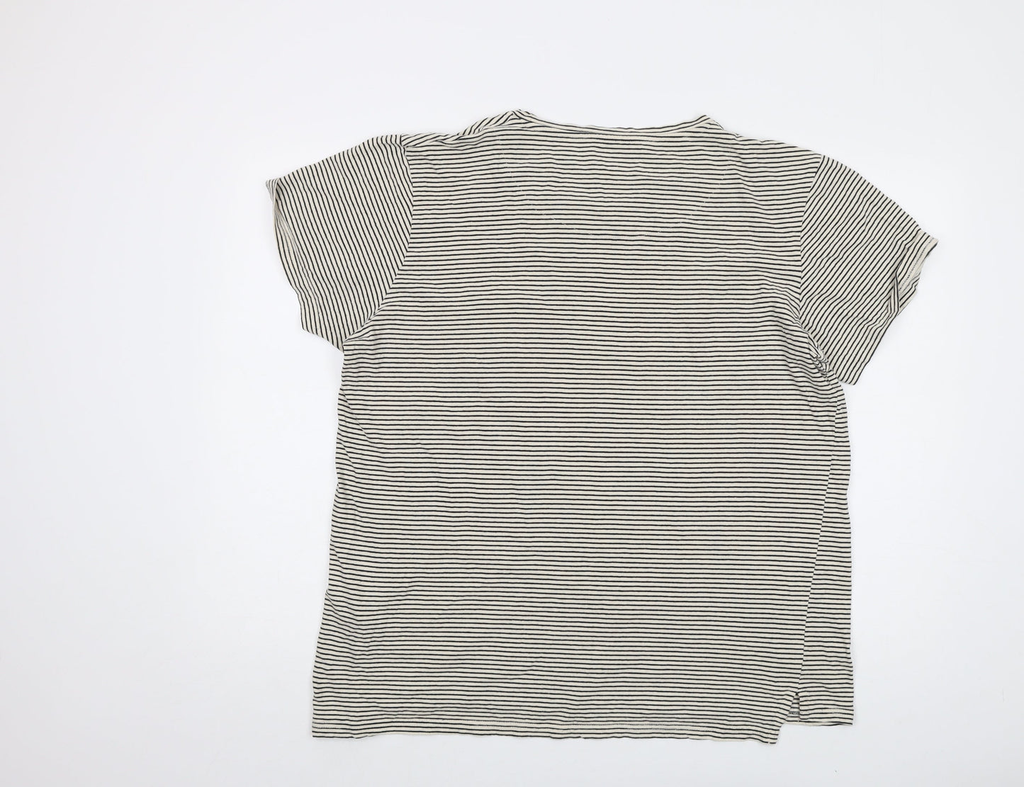 The Academy Brand Mens Beige Striped Cotton T-Shirt Size 2XL Round Neck