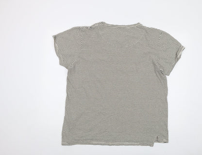 The Academy Brand Mens Beige Striped Cotton T-Shirt Size 2XL Round Neck