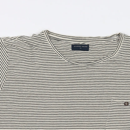 The Academy Brand Mens Beige Striped Cotton T-Shirt Size 2XL Round Neck