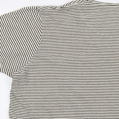 The Academy Brand Mens Beige Striped Cotton T-Shirt Size 2XL Round Neck