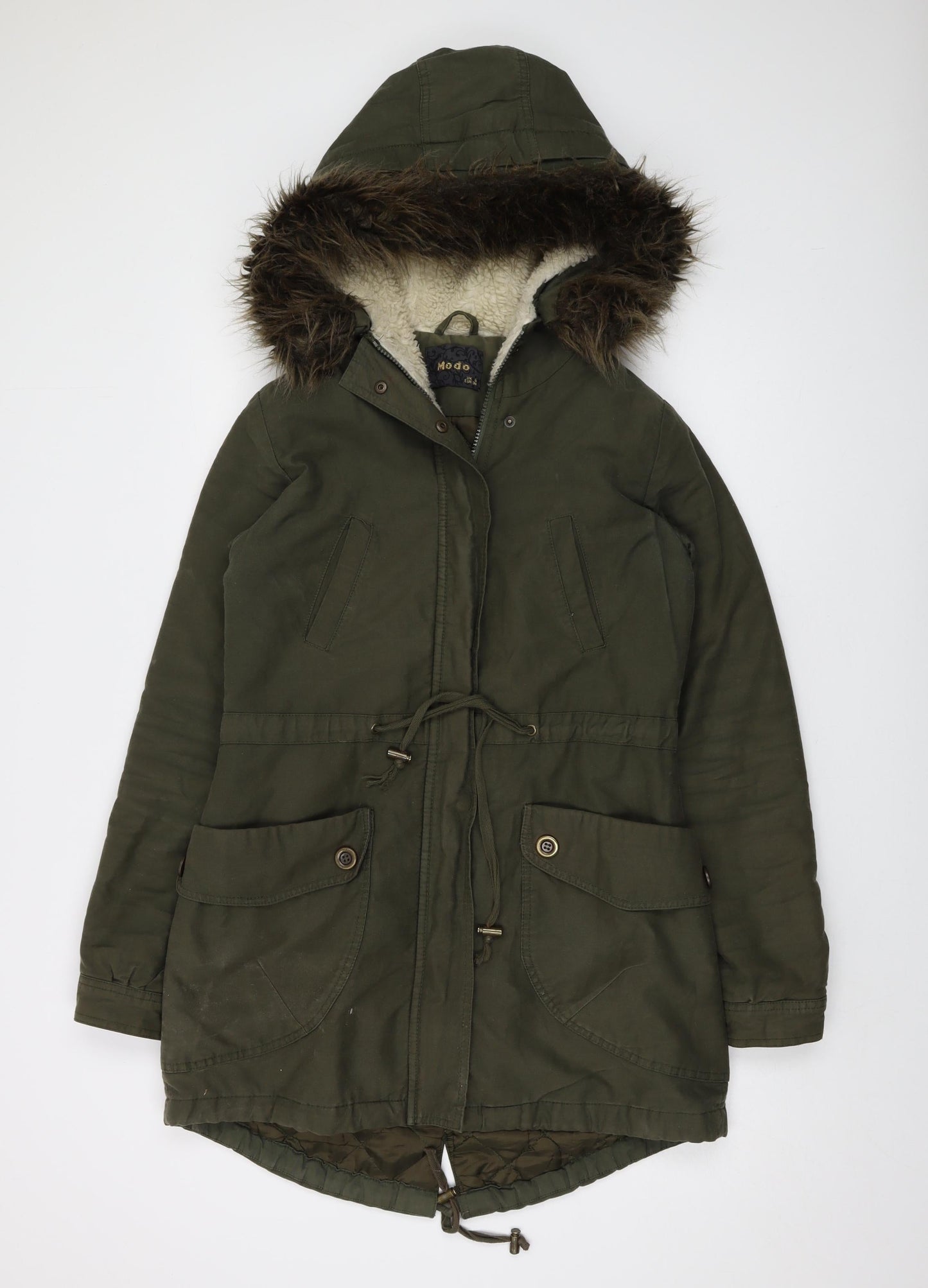 Womens UK Size 6 MODO Green Parka Coat