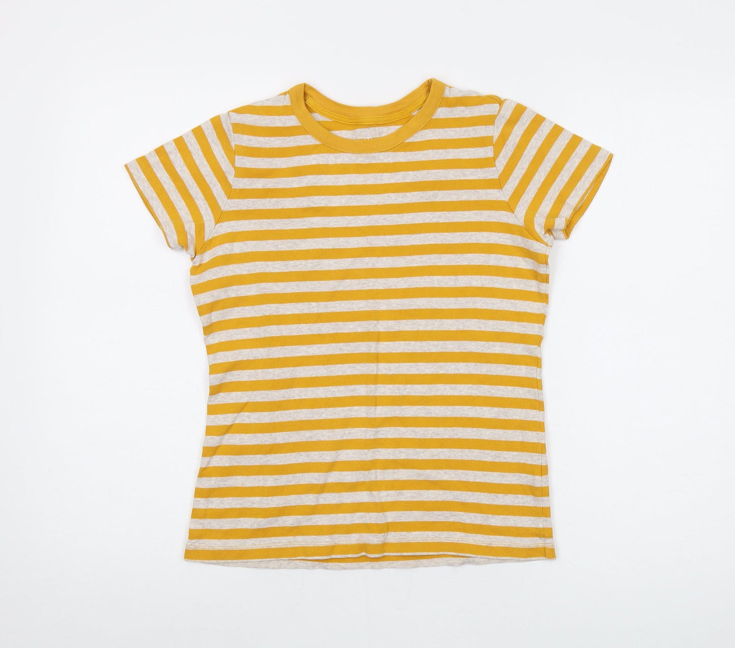 Lands' End Womens Yellow Striped Cotton Basic T-Shirt Size XS Crew Neck