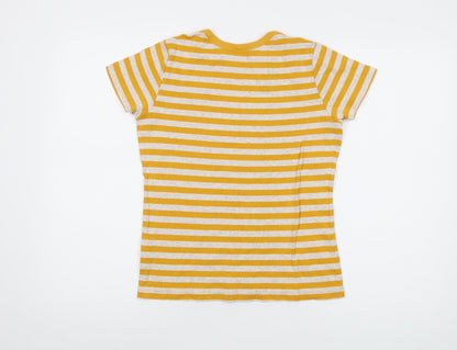 Lands' End Womens Yellow Striped Cotton Basic T-Shirt Size XS Crew Neck