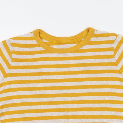 Lands' End Womens Yellow Striped Cotton Basic T-Shirt Size XS Crew Neck