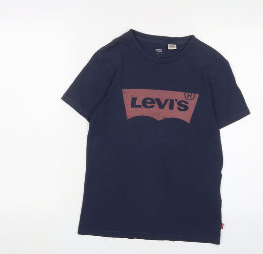 Levi's Womens Blue Cotton Basic T-Shirt Size XS Crew Neck - Logo