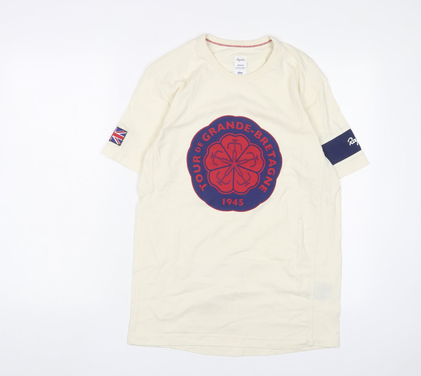 Raynha Mens Beige Cotton T-Shirt Size M Crew Neck - Tour De Grande-Bretagne 1945