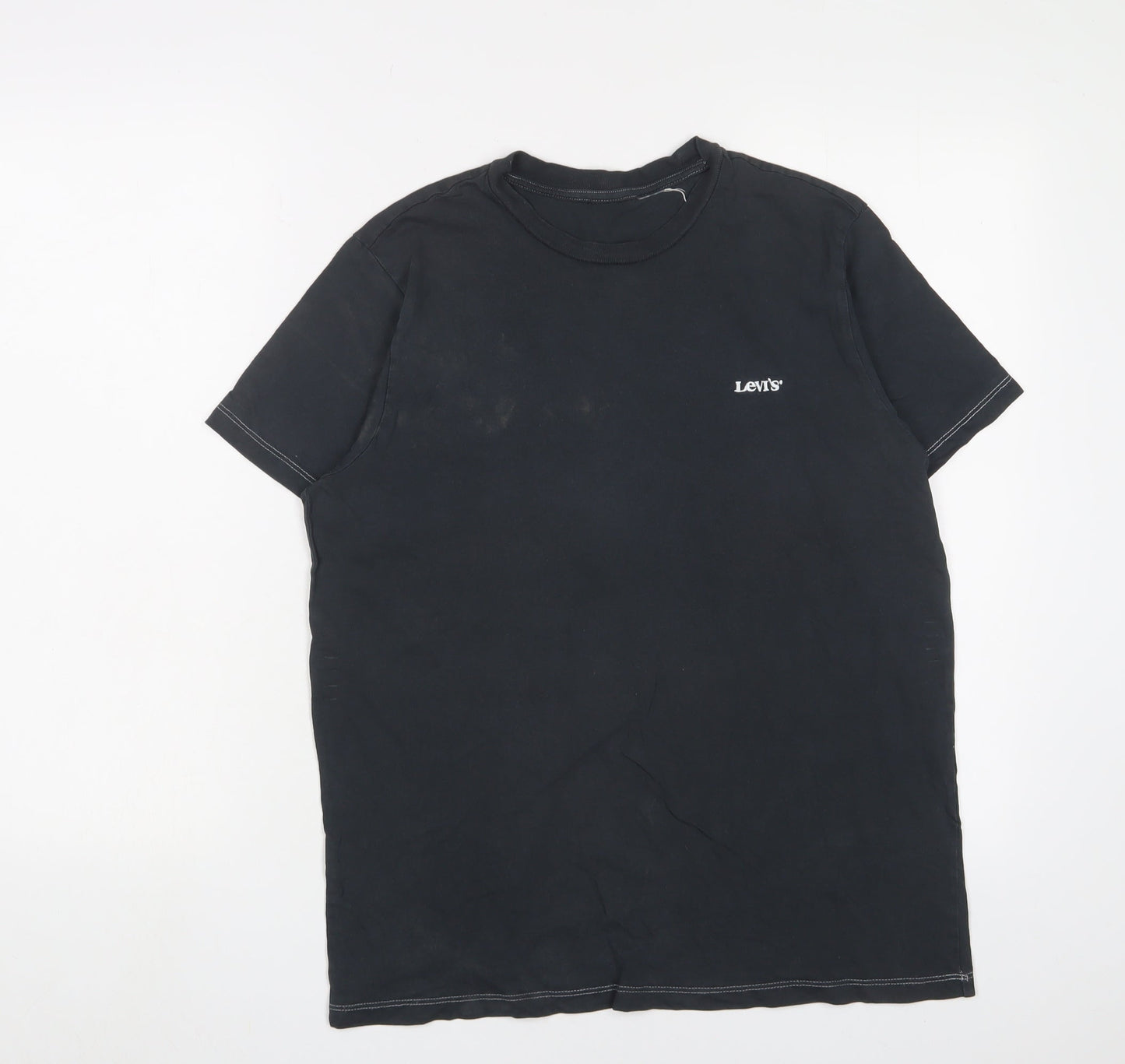 Levi's Mens Blue Cotton T-Shirt Size M Crew Neck - Logo, Embroidered