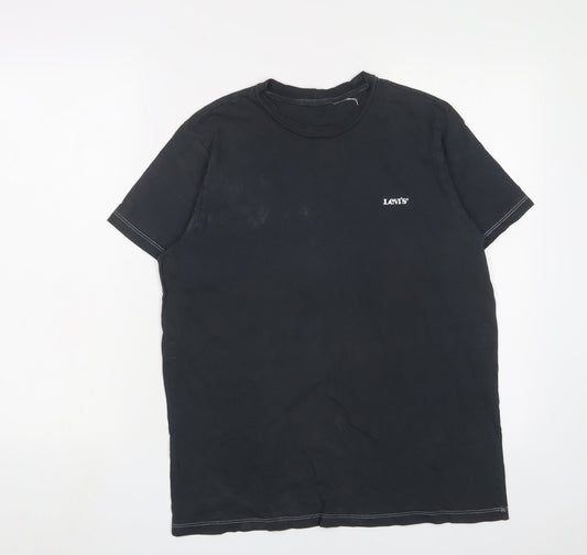 Levi's Mens Blue Cotton T-Shirt Size M Crew Neck - Logo, Embroidered