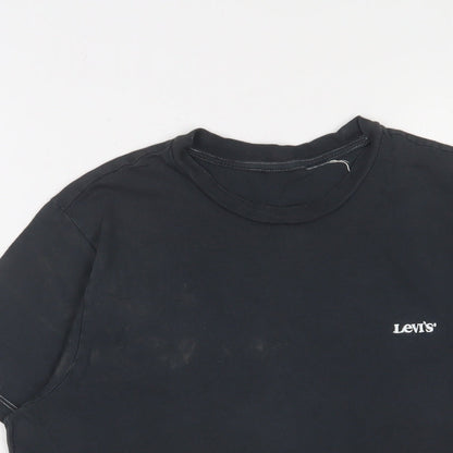 Levi's Mens Blue Cotton T-Shirt Size M Crew Neck - Logo, Embroidered