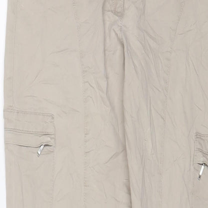 X&More Womens Beige Cotton Cargo Trousers Size 12 L30 in Regular Zip - Zip