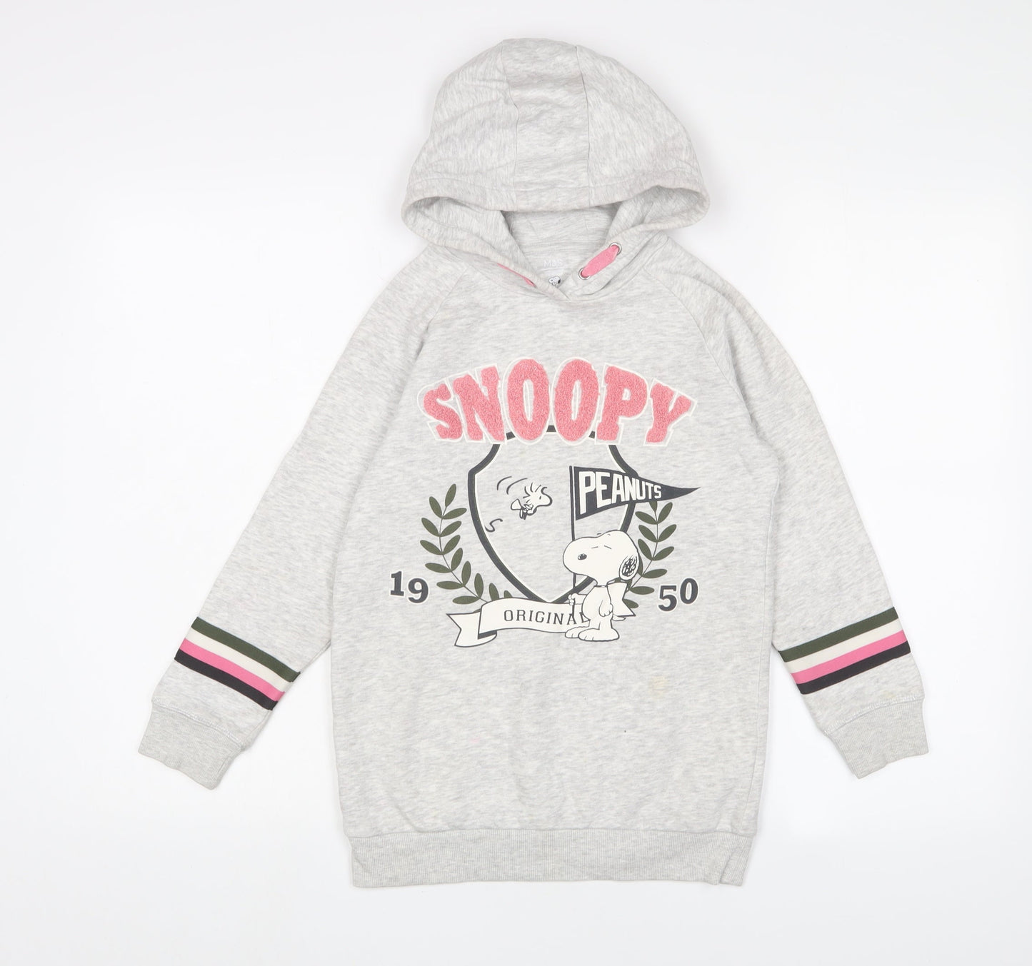 Marks and Spencer Girls Grey Cotton Jumper Dress Size 8-9 Years Crew Neck Pullover - Snoopy