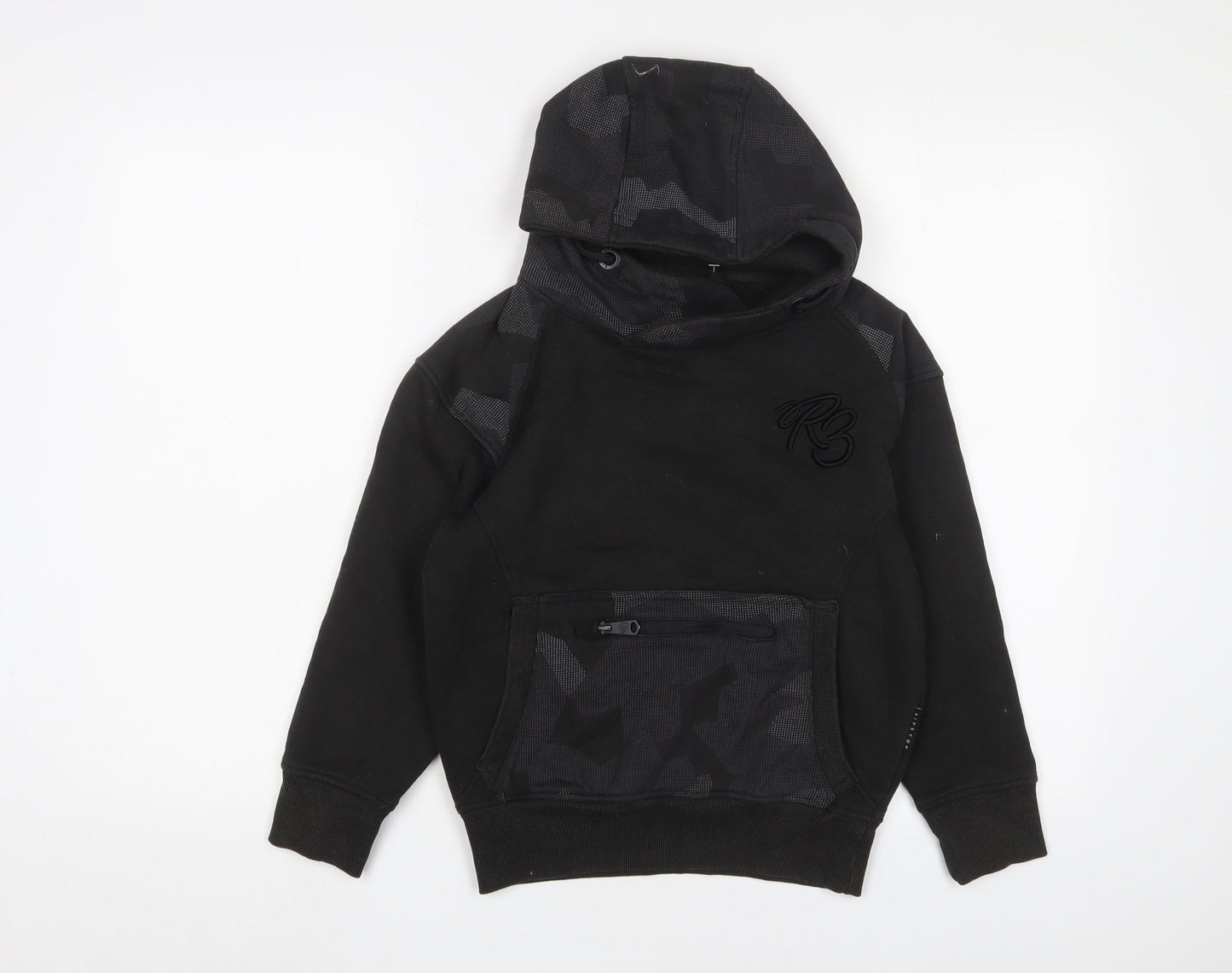 RipStop Boys Black Camouflage Cotton Pullover Hoodie Size 7-8 Years Pullover - Logo, Embroidered