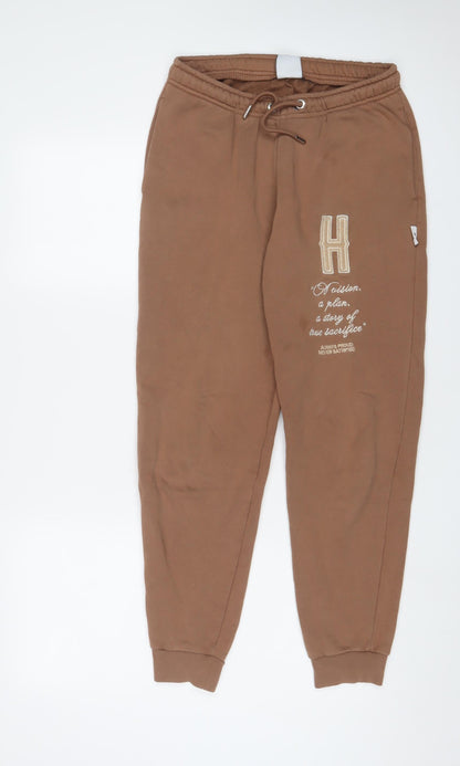 Hoodrich Womens Brown Cotton Jogger Trousers Size S L28 in Regular Drawstring - Logo, Embroidered