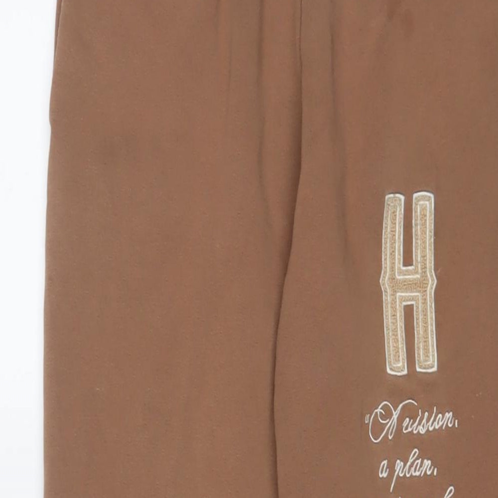 Hoodrich Womens Brown Cotton Jogger Trousers Size S L28 in Regular Drawstring - Logo, Embroidered