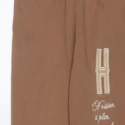 Hoodrich Womens Brown Cotton Jogger Trousers Size S L28 in Regular Drawstring - Logo, Embroidered