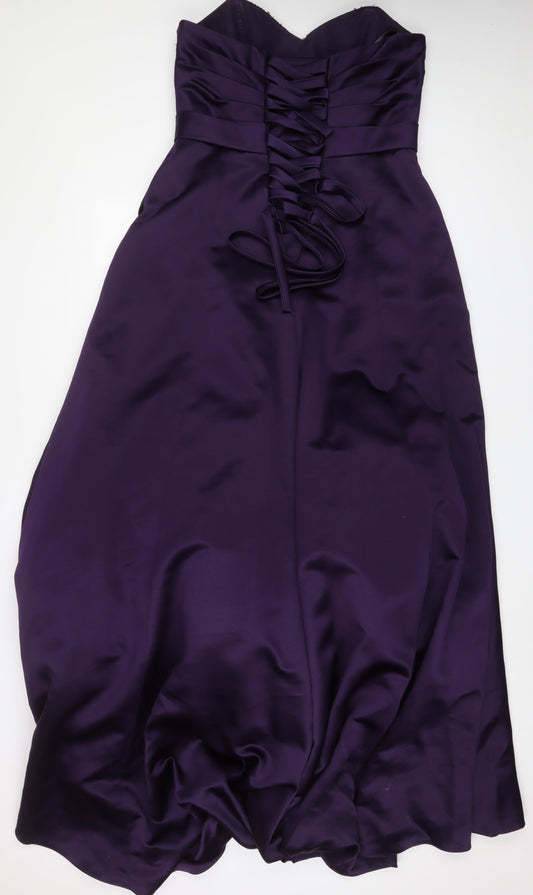 Alfred Angelo Womens Purple Polyester A-Line Size 14 Off the Shoulder Zip - Beaded