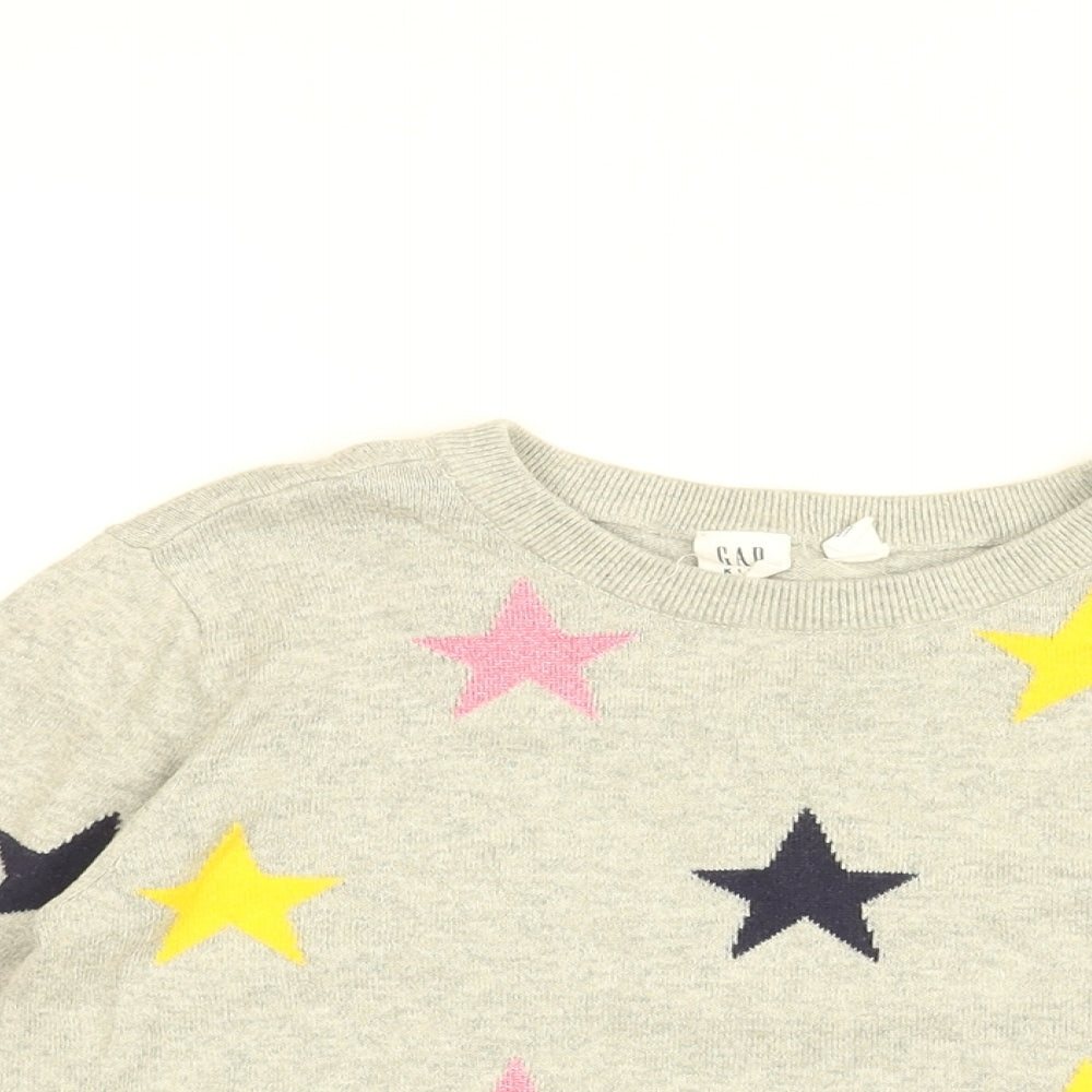 Gap Girls Grey Round Neck Geometric Cotton Pullover Jumper Size 12 Years Pullover - Star print