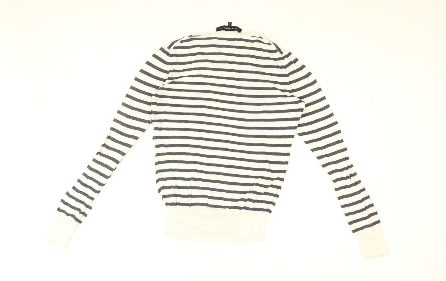 French Connection Womens White Striped Cotton Basic T-Shirt Size S Round Neck