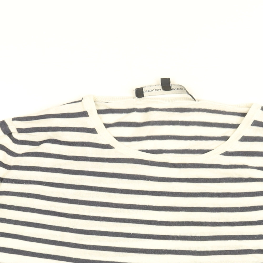 French Connection Womens White Striped Cotton Basic T-Shirt Size S Round Neck