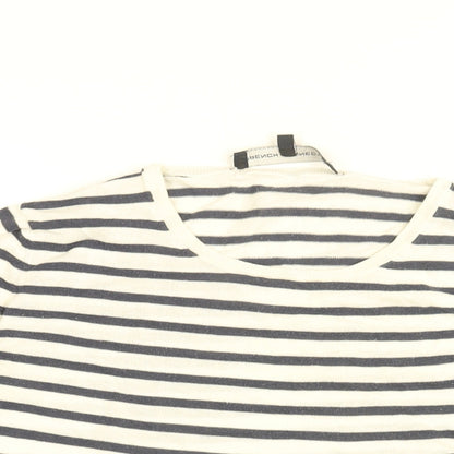 French Connection Womens White Striped Cotton Basic T-Shirt Size S Round Neck