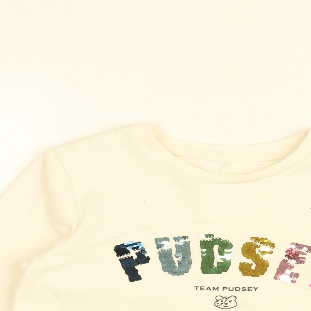 Pudsey Girls White Cotton Pullover Sweatshirt Size 8-9 Years Pullover - Team Pudsey, Sequins