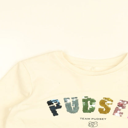 Pudsey Girls White Cotton Pullover Sweatshirt Size 8-9 Years Pullover - Team Pudsey, Sequins