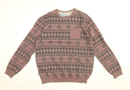 Code Mens Purple Geometric Cotton Pullover Sweatshirt Size L