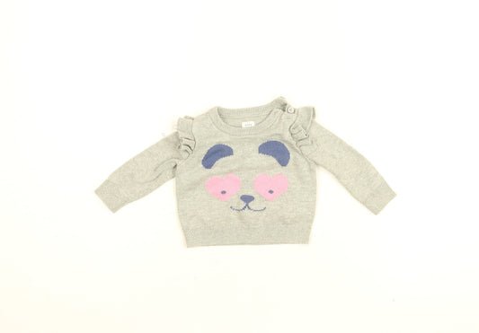 Gap Baby Grey Cotton Pullover Jumper Size 3-6 Months Button - Bear Face