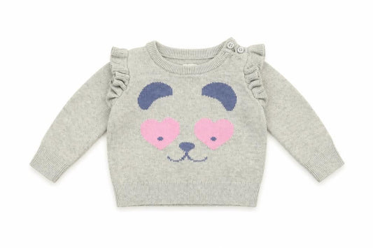 Gap Baby Grey Cotton Pullover Jumper Size 3-6 Months Button - Bear Face