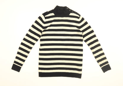 Levi's Womens White High Neck Striped Acrylic Pullover Jumper Size M