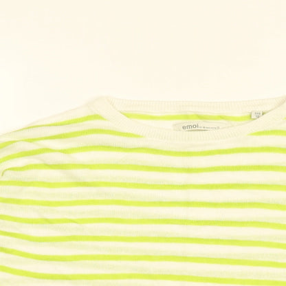 Emoi Womens White Striped Ramie Basic T-Shirt Size 10 Round Neck