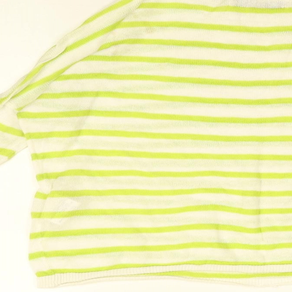 Emoi Womens White Striped Ramie Basic T-Shirt Size 10 Round Neck