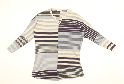 Brantree Womens Blue Striped Cotton Basic T-Shirt Size XS V-Neck
