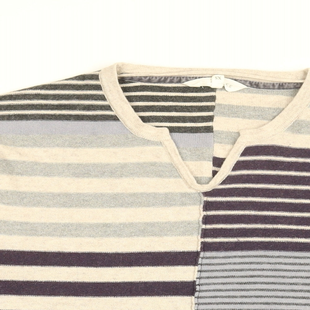 Brantree Womens Blue Striped Cotton Basic T-Shirt Size XS V-Neck