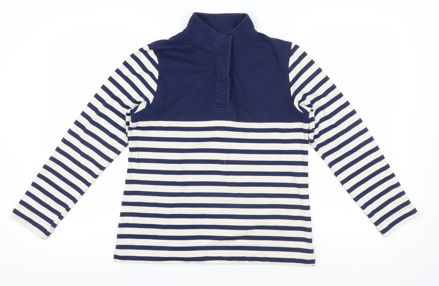 Cotton Traders Navy & White Striped Henley Sweatshirt Size 12