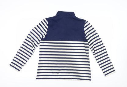 Cotton Traders Navy & White Striped Henley Sweatshirt Size 12