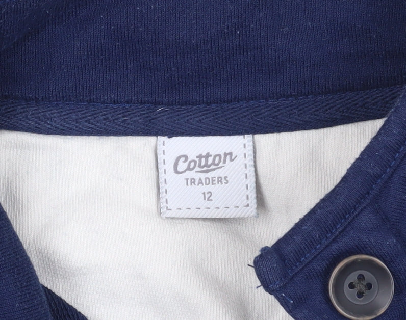 Cotton Traders Navy & White Striped Henley Sweatshirt Size 12