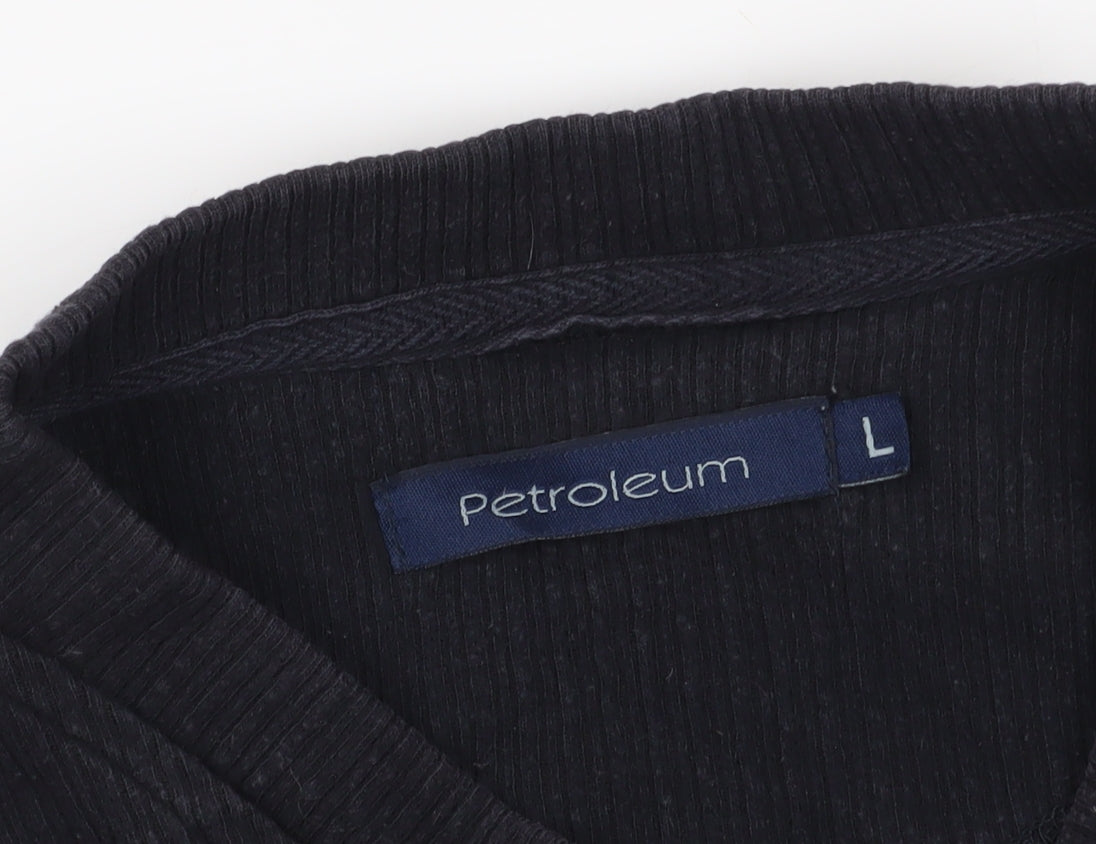 Petroleum Black V-Neck Striped Sweatshirt, Size L