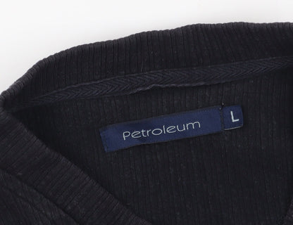 Petroleum Black V-Neck Striped Sweatshirt, Size L