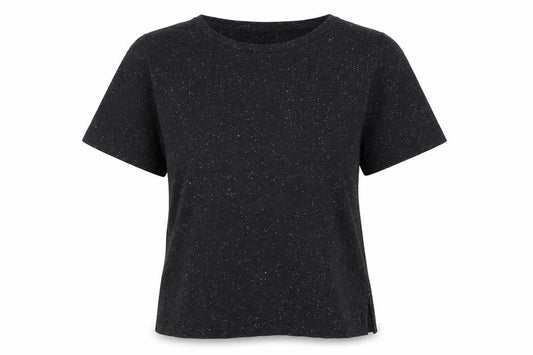 Front view of ICHI women’s black cotton basic t-shirt, size M, round neck