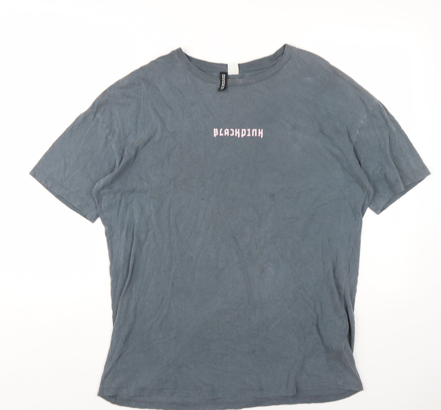 Blackpink Womens Grey Cotton Basic T-Shirt Size S Round Neck