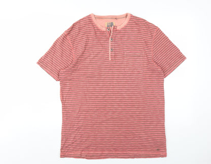 Marks and Spencer Mens Pink Striped Cotton T-Shirt Size M Round Neck