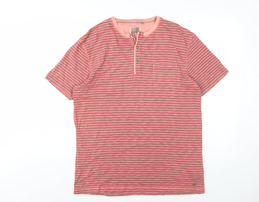 Marks and Spencer Mens Pink Striped Cotton T-Shirt Size M Round Neck