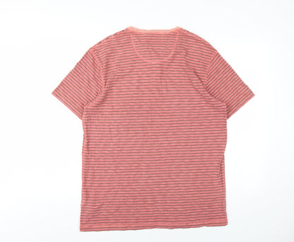 Marks and Spencer Mens Pink Striped Cotton T-Shirt Size M Round Neck