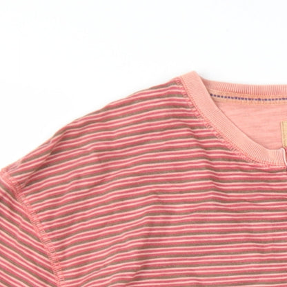 Marks and Spencer Mens Pink Striped Cotton T-Shirt Size M Round Neck
