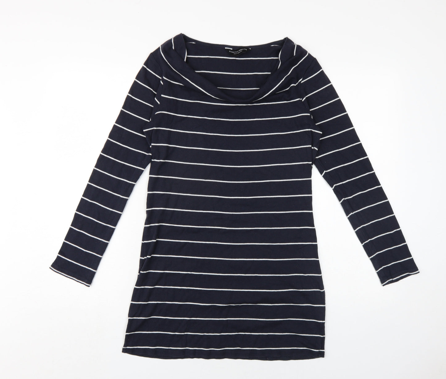 Dorothy Perkins Womens Blue Striped Cotton Bodycon Size 16 Cowl Neck Pullover