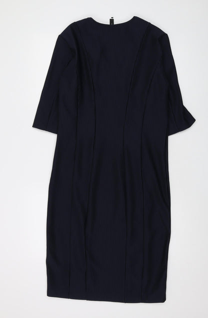 YAS Womens Blue Polyester Bodycon Size L V-Neck Zip