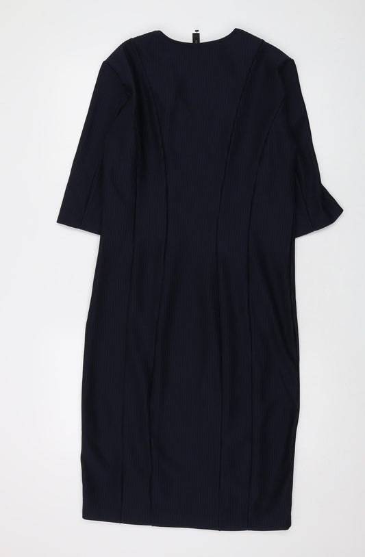 YAS Womens Blue Polyester Bodycon Size L V-Neck Zip
